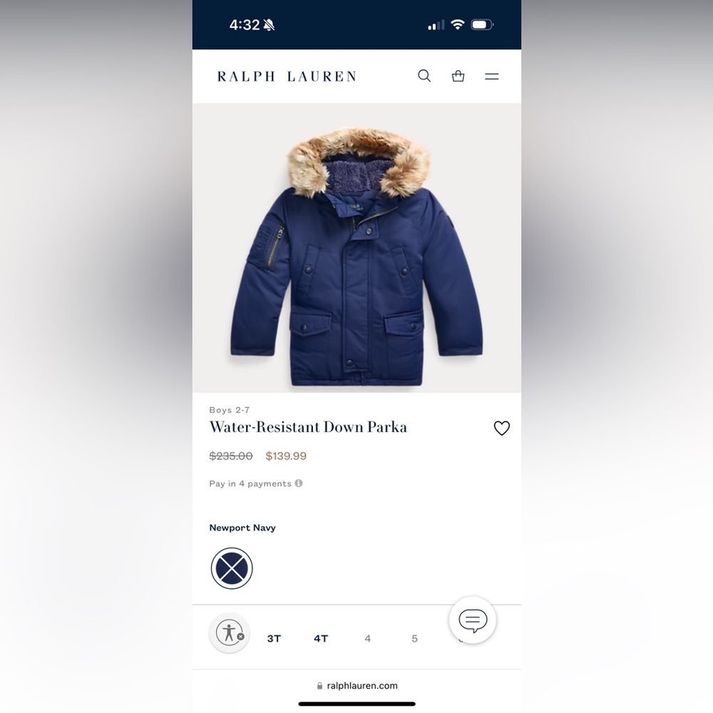 Boys size 7 Ralph Lauren Parka